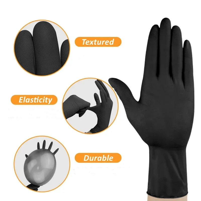 10-100pcs Disposable PVC Black Nitrile Gloves, Waterproof Latex Free for Car Repair Food Safe Hair Dyeing Work Gloves, T - Image 3