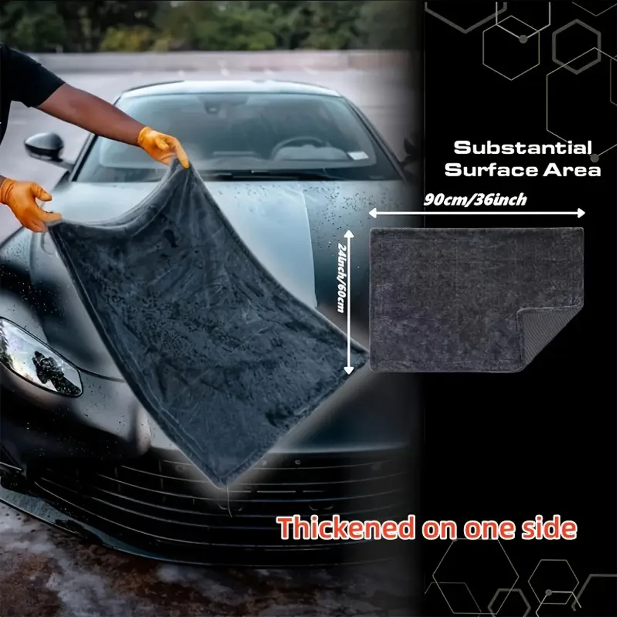 Dark gray car microfiber towel, oversized strong absorbent car wash cloth, high-efficiency cleaning wipe cloth - Image 2