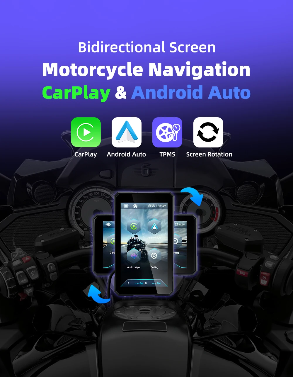 5" Smart Motorcycle Display, Wireless CarPlay & Android Auto,Navigation Support, Siri & Google Assistant, IP67 Waterproo - Image 2