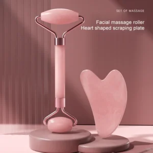 Dual Size Facial Massage Kit Double End Roller Heart Shape Gua Sha Board Skin Lifting Puffiness Reducing Home Spa Beauty