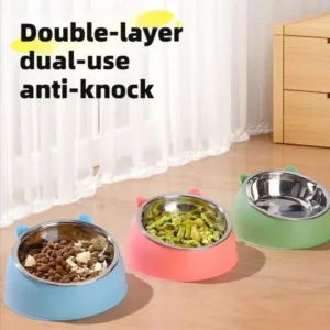 Stainless Steel Cat Bowl with Non Slip Base Cute Cat Ear Design Elevated Pet Food Water Bowl for Dog Kitten Puppy Safe D