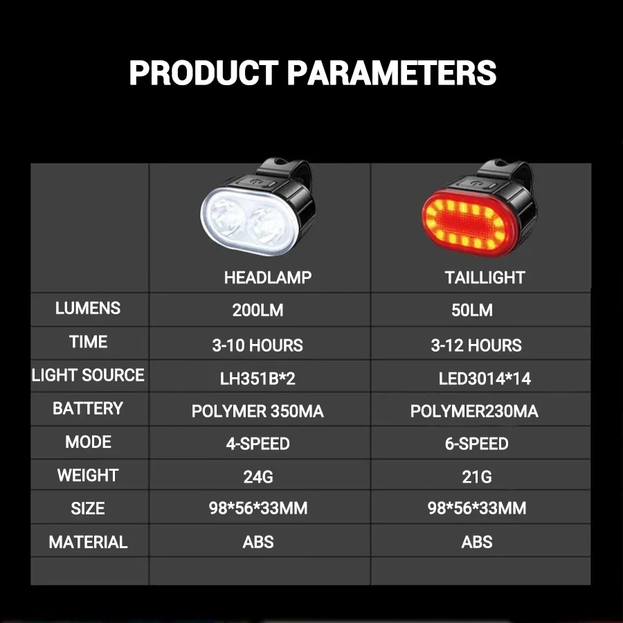 Cycling Bicycle Front Rear Light Set Bike Type C Rechargeable Flashlight Light MTB Waterproof Taillight LED Lantern Bike - Image 4