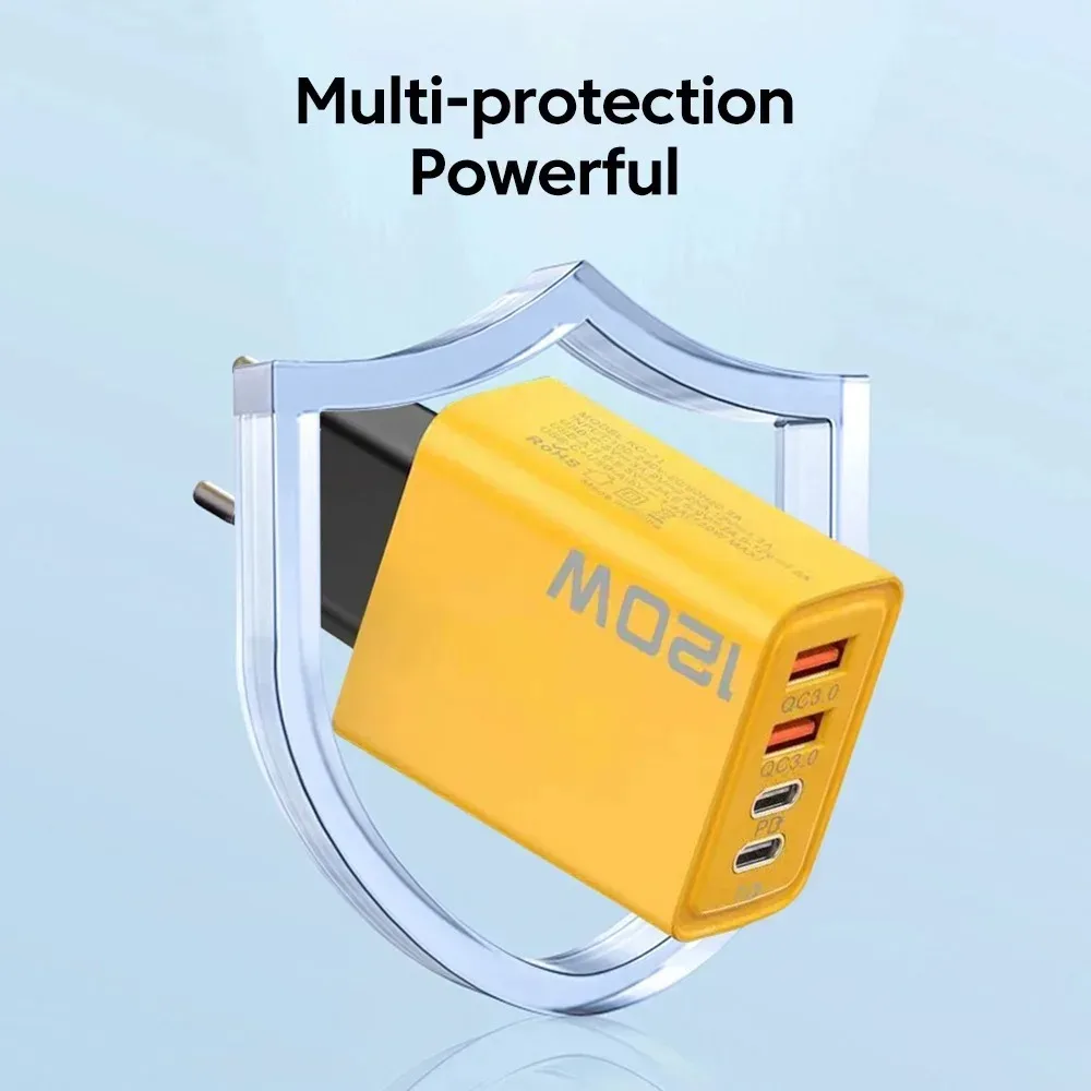 120W Total Fast Charging PD USB Type-C Wall Adapter Quick Charger for iPhone 16/15/14 Xiaomi Huawei Redmi Oneplus Phone