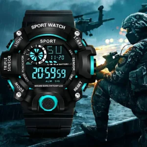 Fashion Men's Watch Sports Electronic Wristwatch Large dial Multifunctional Waterproof Luminous Alarm Kids Male's Milita