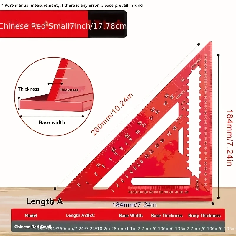 Precision aluminum square - red triangular woodworking ruler, home decoration and design projects - Image 3