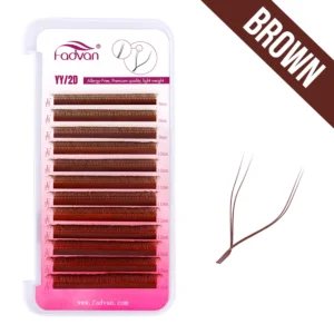 FADVAN Brown YY D/M(LU)/L Curl Eyelash Extension 0.07mm Natural Premade Lash 2D W Shape Style Soft Faux Mink Light False