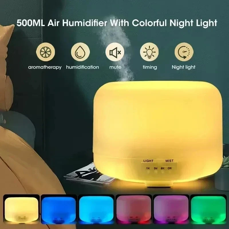 500ML Mini Humidifier USB Wood Grain Aroma Diffuser, Air Humidifier with Colorful Night Lights, Essential Oil Diffuser M - Image 4