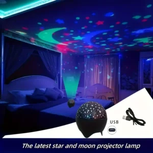 Projector Light Starry Sky Moon Colorful Strobe Light Night Lights USB Plug-in Party Decor Gift Kids Room Atmosphere Gal