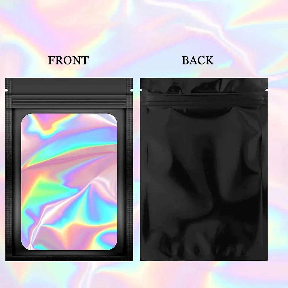 100Pcs Holographic Ziplock Bag Plastic Laser Iridescent Zip Bags for Manicure Eyelash Display Earrings Ring Jewelry Stor - Image 4