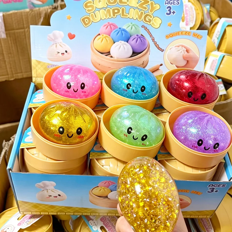 Glitter Dumpling Glitter Dumpling Squishy with Box Dumplings Sensory Squeeze Toy for Stress Relief - Image 3