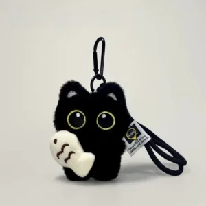 2Pcs Cool Plush Black Cat Doll Toy Keychain Bag Pendant Charms Car Keyring Accessories for Women Couples Kawaii Gift