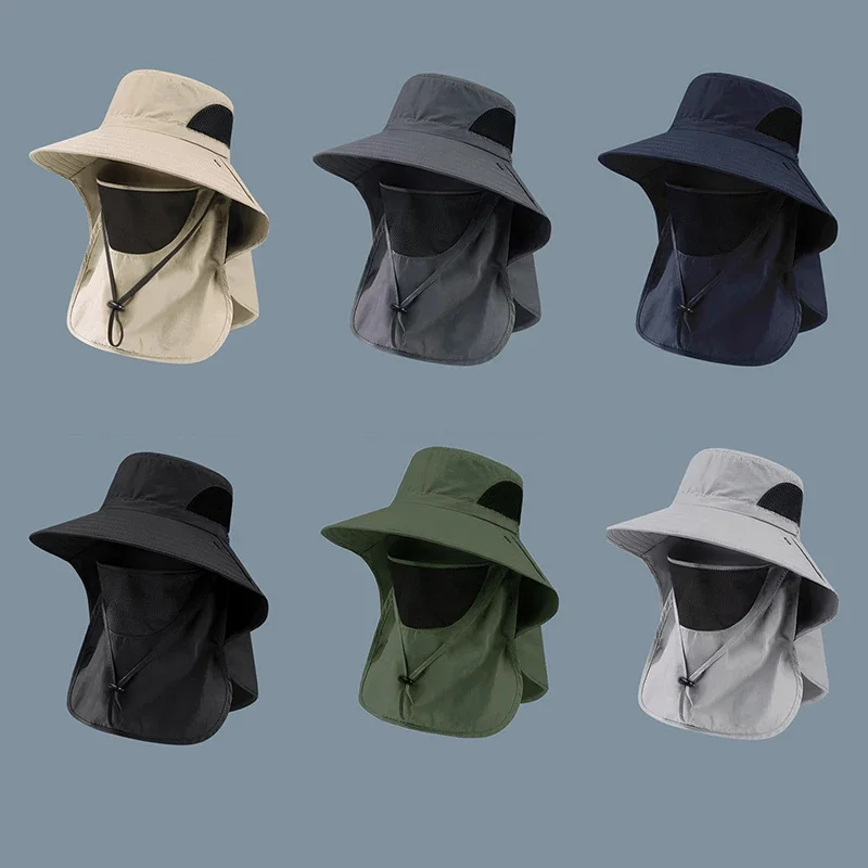 Summer Sun Hats UV Protection Outdoor Hunting Fishing Cap For Men Women Hiking Camping Visor Bucket Hat Neck Flap Fisher