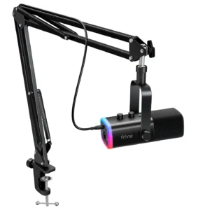 FIFINE XLR/USB Gaming Microphone Kit with Headphone Jack/Mute/RGB /Arm Stand,Dynamic Mic Set for PC PS5/4 Mixer AmpliGam