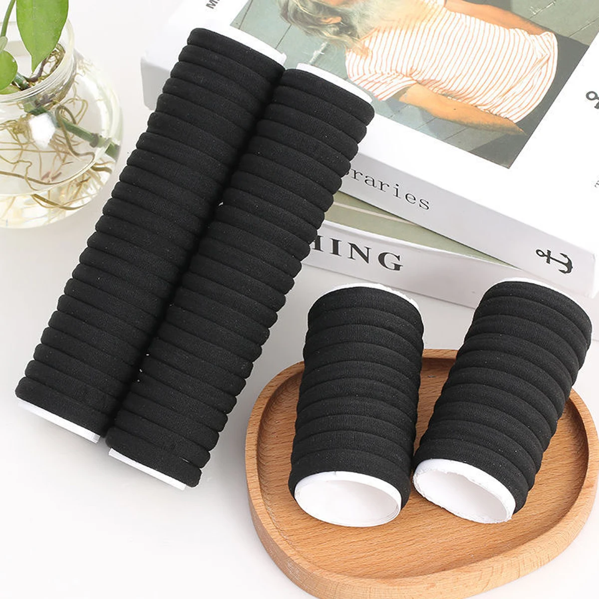 50/100 pieces of black and white hair bands, women's hair bands, high-elasticity rubber band hair bands, hair bands - Image 2