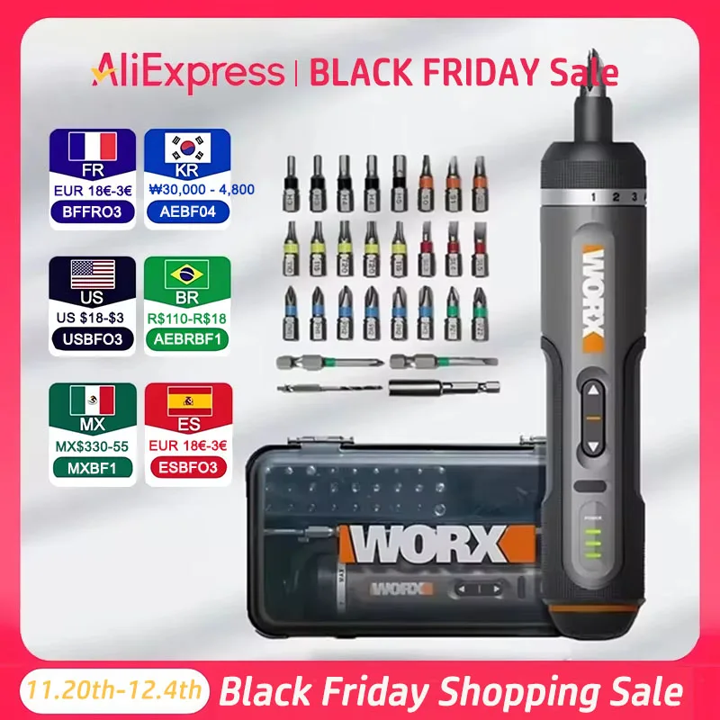 WORX WX242 Mini Electrical Screwdriver Set Smart Cordless Electric Screw Driver Rechargeable With 30 Bit Set Power Drill