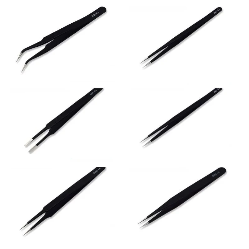 6pcs Precision Long Tweezers Set ESD Anti-Static Stainless SteelTweezers Repair Tools For Electronics Repair Soldering C - Image 4