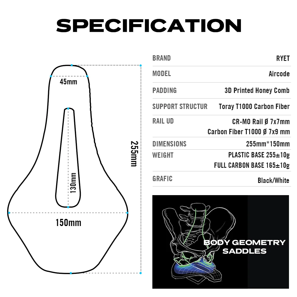 RYET 3D Printed Bicycle Saddle Ultralight Carbon Fiber Hollow Comfortable Breathable MTB Gravel Road bike Cycling Seat P - Image 4