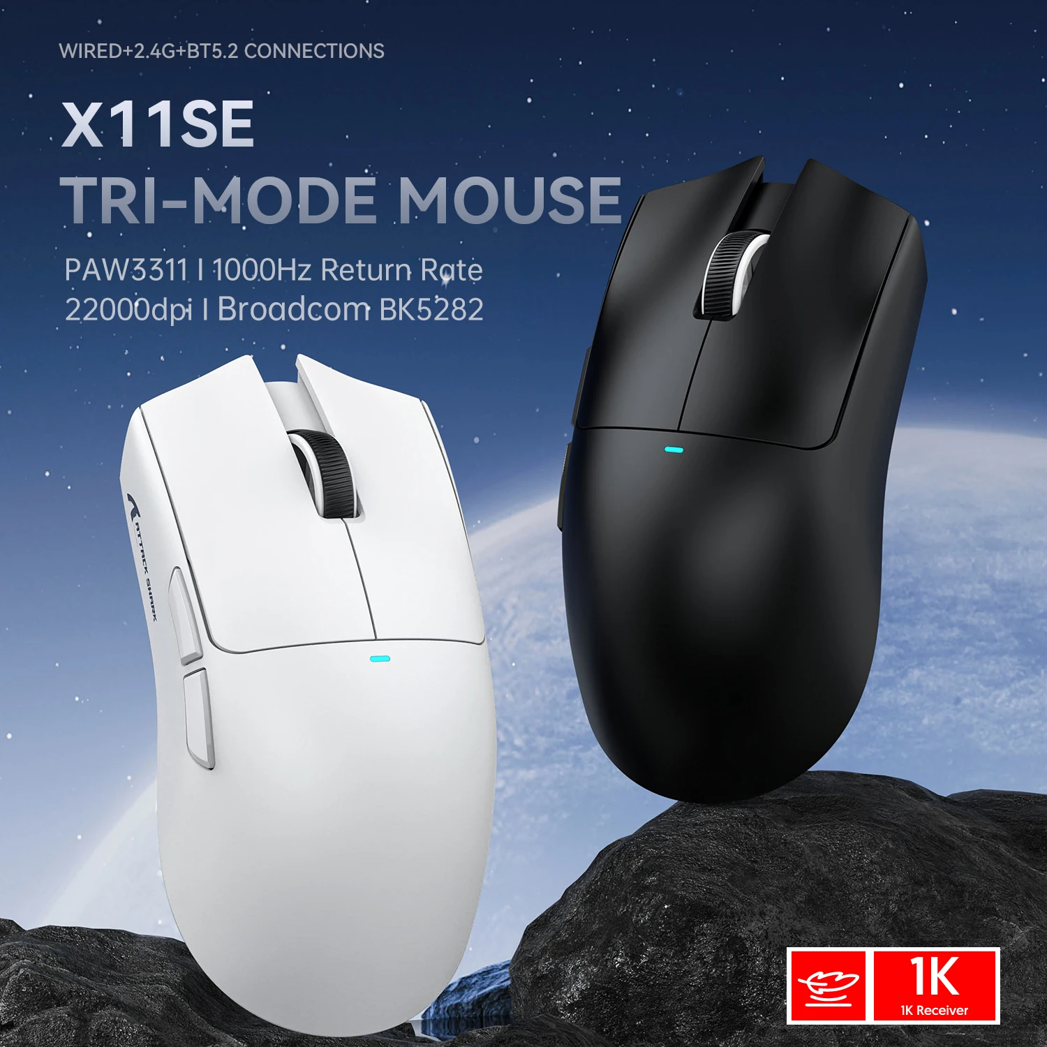 Attack Shark X11 X11SE Wireless Gaming Mouse 3-Mode , PAW3311, 22000DPI, 400IPS, PC Gaming Mouse - Image 2