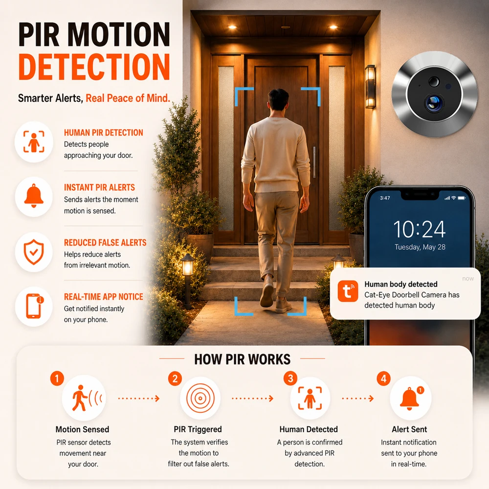 Tuya Smart 3MP 140° Wide View Angle Mini Digital Peephole Eye Viewer WiFi IR PIR Detection Doorbell Door Camera Alexa Go - Image 4