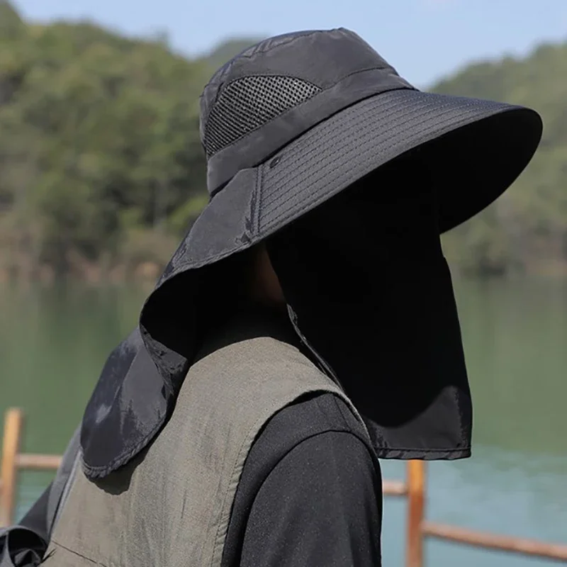 Summer Sun Hats UV Protection Outdoor Hunting Fishing Cap For Men Women Hiking Camping Visor Bucket Hat Neck Flap Fisher - Image 4