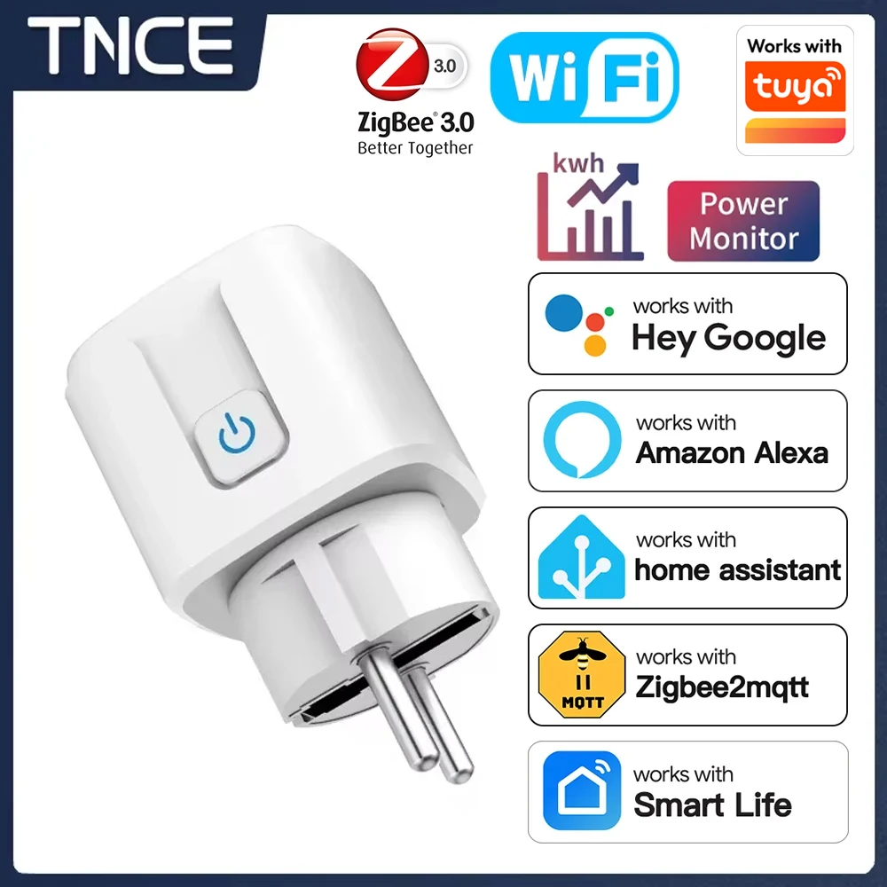 TNCE TUYA Smart Plug WiFi or Zigbee3.0 Socket EU 16A/20A Power Monitor Timing Function Voice Control Work With Alexa Goo