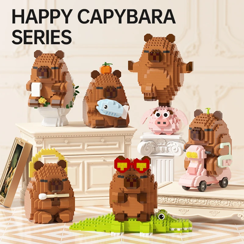 "Cute Capybara Block Figure - Desktop Decor Model with Orange Accessory | Meme Lover's Collectible"