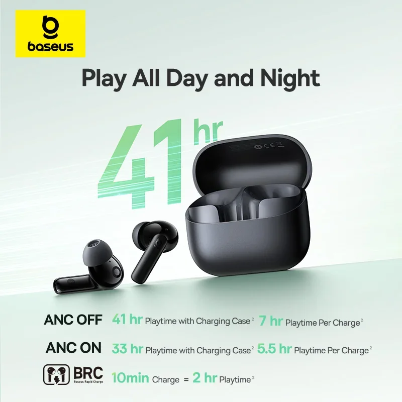 Baseus Bass EP10 NC -43dB Noise Cancelling ANC True Wireless Earbuds Bluetooth 6.0 In-Ear Wireless Earphones 4-Mics ENC - Image 4