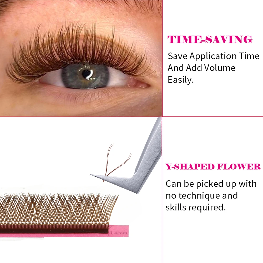 FADVAN Brown YY D/M(LU)/L Curl Eyelash Extension 0.07mm Natural Premade Lash 2D W Shape Style Soft Faux Mink Light False - Image 3