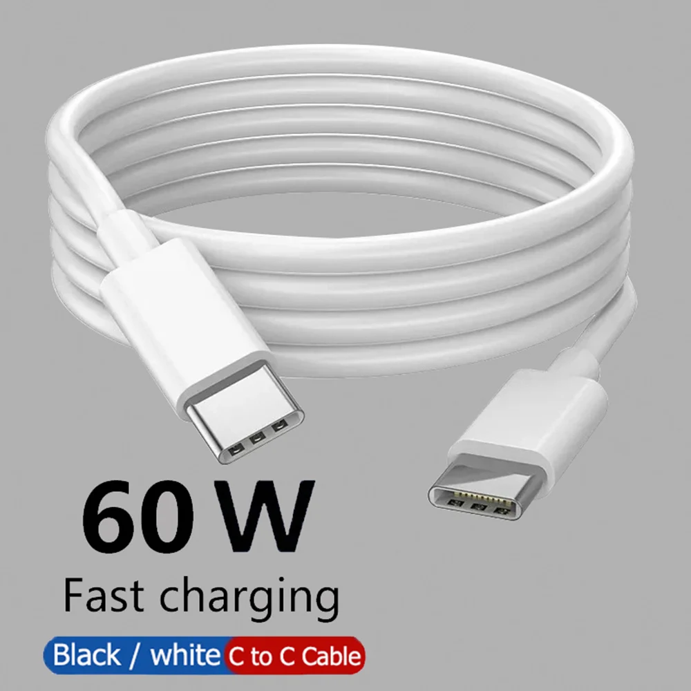PD 60W USB C to USB Type C Cable Fast Charge Data Cable For Iphone 15 15Pro Huawei Samsung Xiaomi Data Line Black White