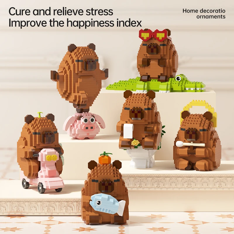 "Cute Capybara Block Figure - Desktop Decor Model with Orange Accessory | Meme Lover's Collectible" - Image 3
