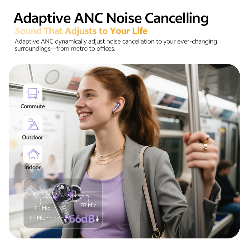 QCY MeloBuds N70 Adaptive ANC Wireless Earbuds Bluetooth 6.0 LDAC Hi-Res Audio 6 Mics Wireless Charging Earphones 50Hrs - Image 4