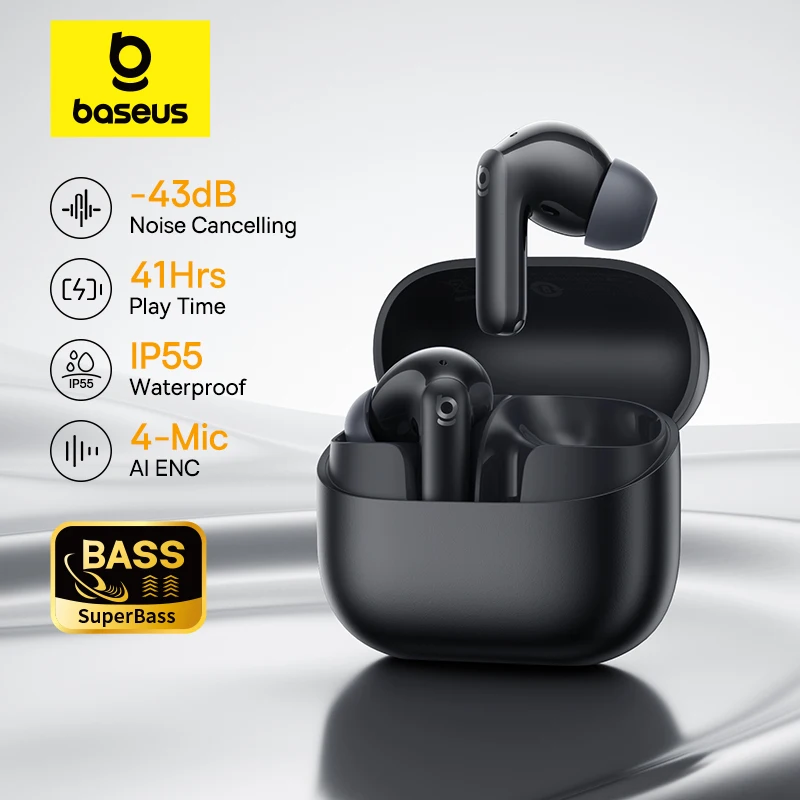 Baseus Bass EP10 NC -43dB Noise Cancelling ANC True Wireless Earbuds Bluetooth 6.0 In-Ear Wireless Earphones 4-Mics ENC