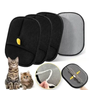 Reusable Double-Sided Pet Hair Removal Glove Anti-Static Grooming Tool for Cats Dogs Soft Brush Mitt for Furniture Carpe