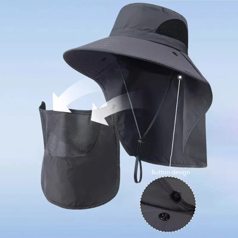 Summer Sun Hats UV Protection Outdoor Hunting Fishing Cap For Men Women Hiking Camping Visor Bucket Hat Neck Flap Fisher - Image 3