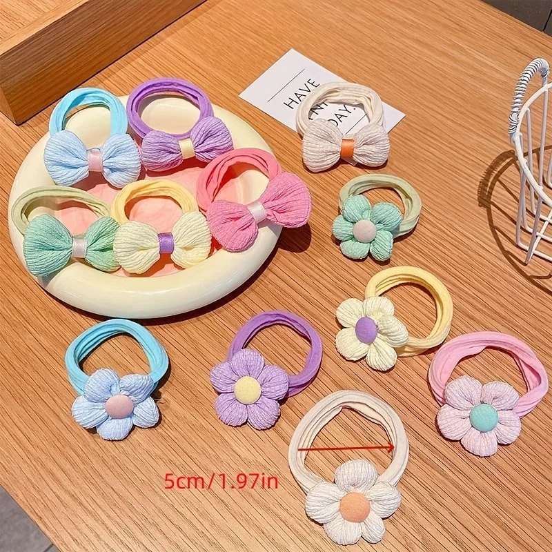 6pcs Sweet Style Solid Color Bow Hair Ties for Girls - Soft Polyester Ponytail Holders & Accessories - Image 2
