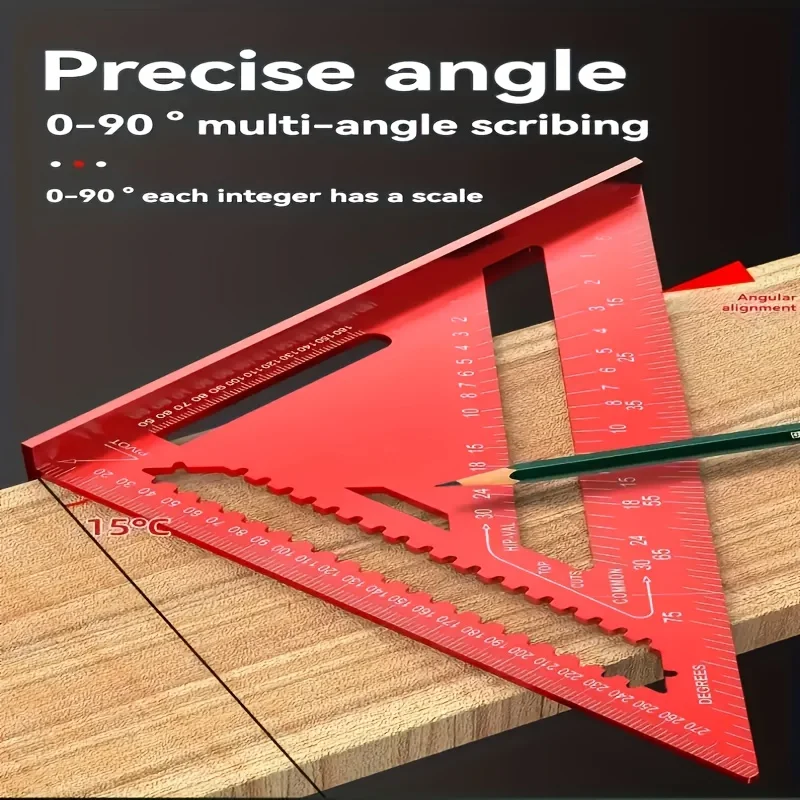 Precision aluminum square - red triangular woodworking ruler, home decoration and design projects - Image 2