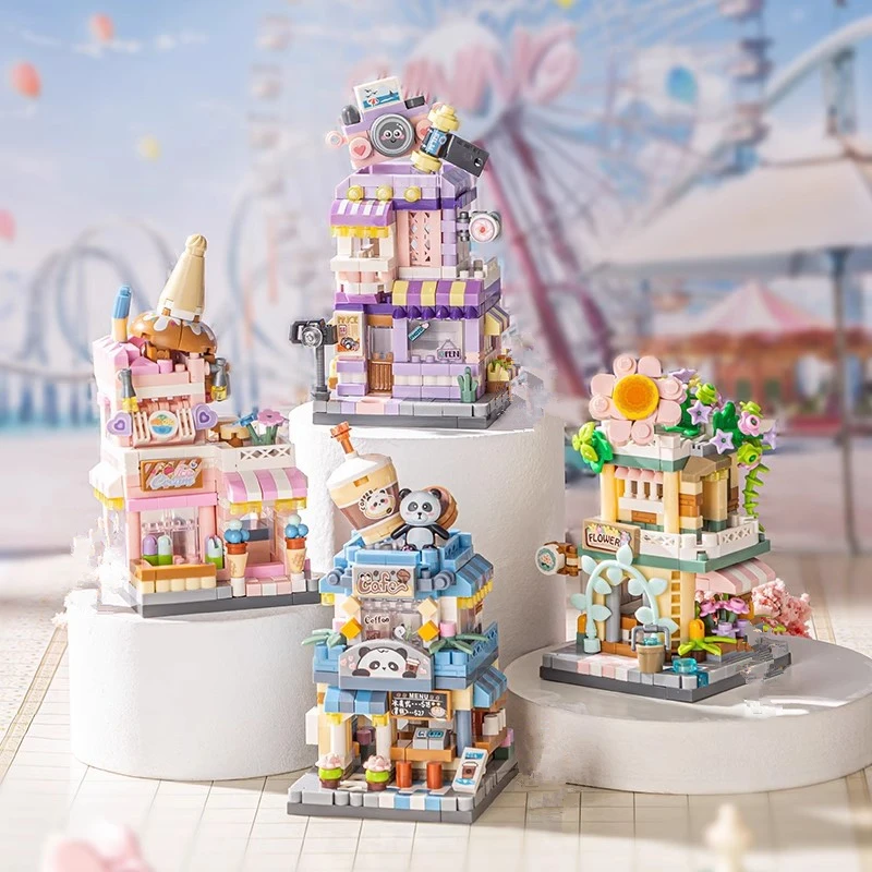NEW Panda Pet Coffee Ice Cream Flower Shop Store Street View Food House Building Blocks Kit Girls Bricks Model Kids Toy - Image 4