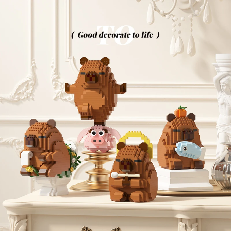 "Cute Capybara Block Figure - Desktop Decor Model with Orange Accessory | Meme Lover's Collectible" - Image 2