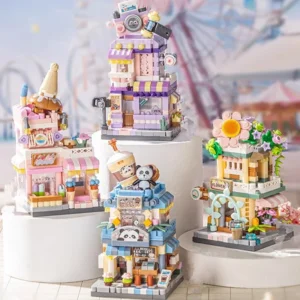 NEW Panda Pet Coffee Ice Cream Flower Shop Store Street View Food House Building Blocks Kit Girls Bricks Model Kids Toy