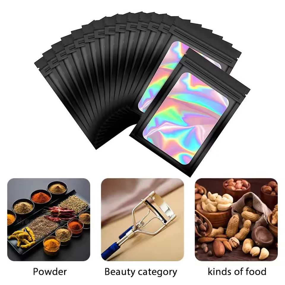 100Pcs Holographic Ziplock Bag Plastic Laser Iridescent Zip Bags for Manicure Eyelash Display Earrings Ring Jewelry Stor - Image 3