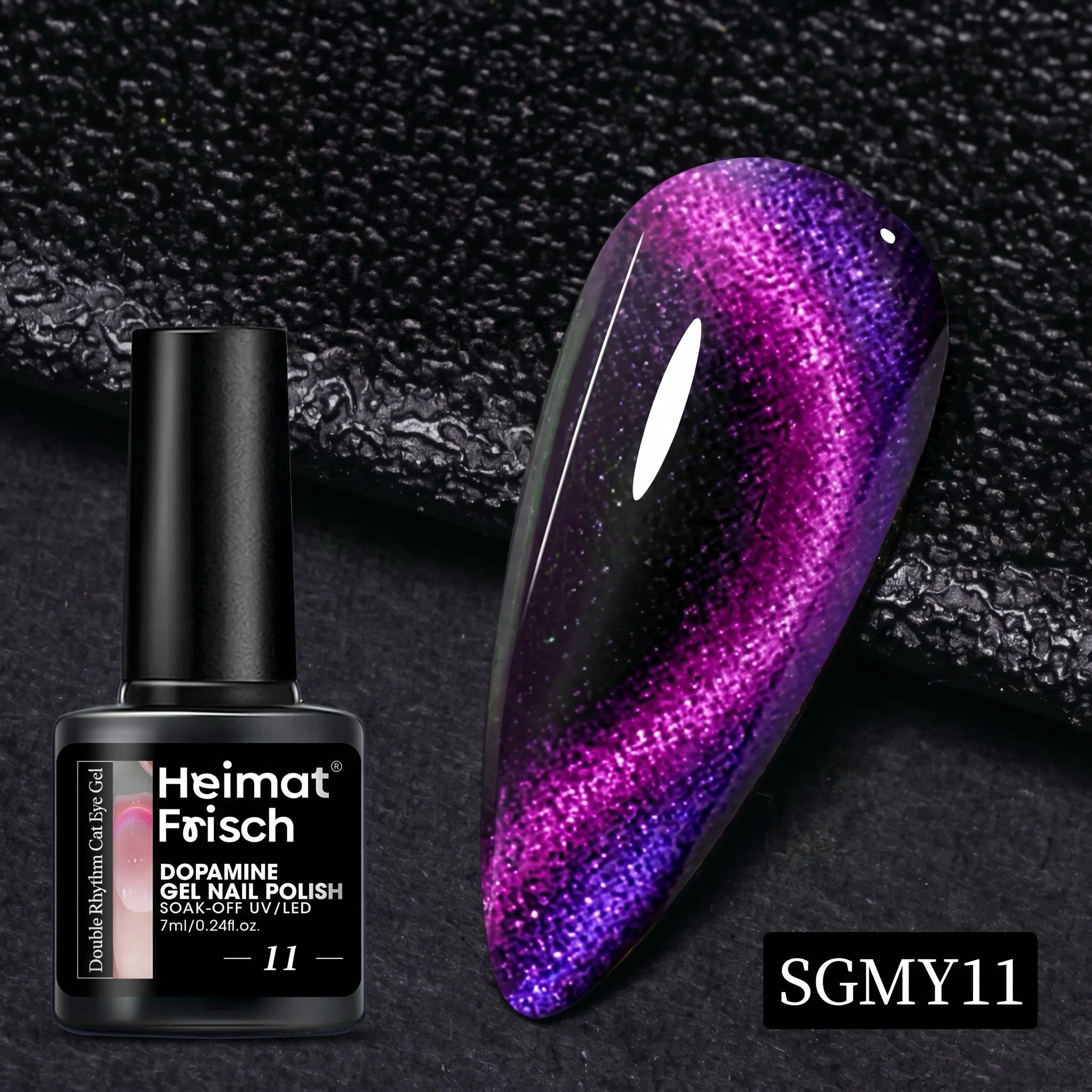 Heimat Frisch 7ml Single Bottle Double-Edge Cat Eye Gel Polish with Black Neon Polarized Chameleon Effect, Perfect for P - Image 2