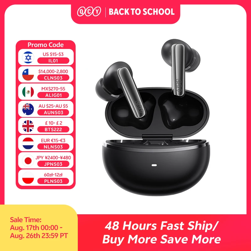 QCY MeloBuds N70 Adaptive ANC Wireless Earbuds Bluetooth 6.0 LDAC Hi-Res Audio 6 Mics Wireless Charging Earphones 50Hrs