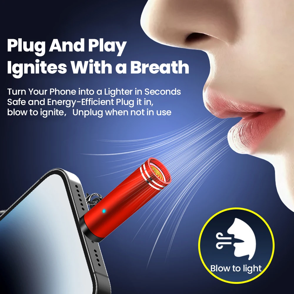 Mini Type C Mobile Phone Cigarette Lighter Air Blowing Cigarette Lighter Outdoor Safety USB C Lighter Adapter For iPhone - Image 3