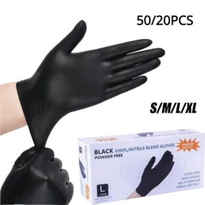 50/20PCS Disposable Black Nitrile Gloves Latex Free Waterproof Durable Suitable for Kitchen Food Processing Beauty Salon