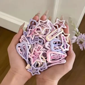 10/20/30pcs mixed pack of light pink heart-shaped and bow-shaped hair clips | Suitable for girls as party or holiday gif