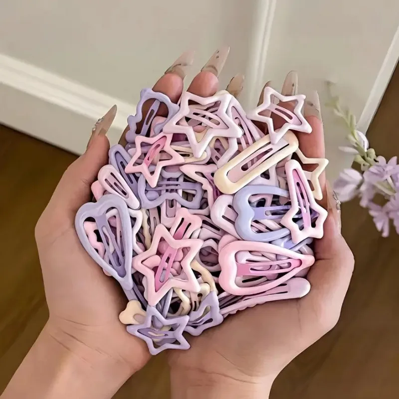 10/20/30pcs mixed pack of light pink heart-shaped and bow-shaped hair clips | Suitable for girls as party or holiday gif