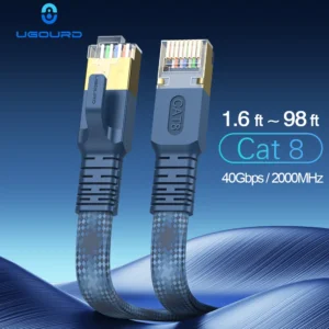 CAT 8 Flat Network Internet Cable 40Gbps 2000MHz Round RJ45 Nylon Braided LAN Cable Patch Cord for Modem Router PC PS4/5