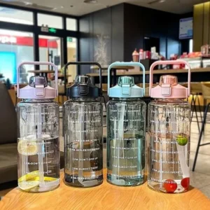 2000ml Water Bottle with Straw Female Jug Girls Portable Travel Bottles Fitness Bike Cup Summer Cold Water Jug with Time