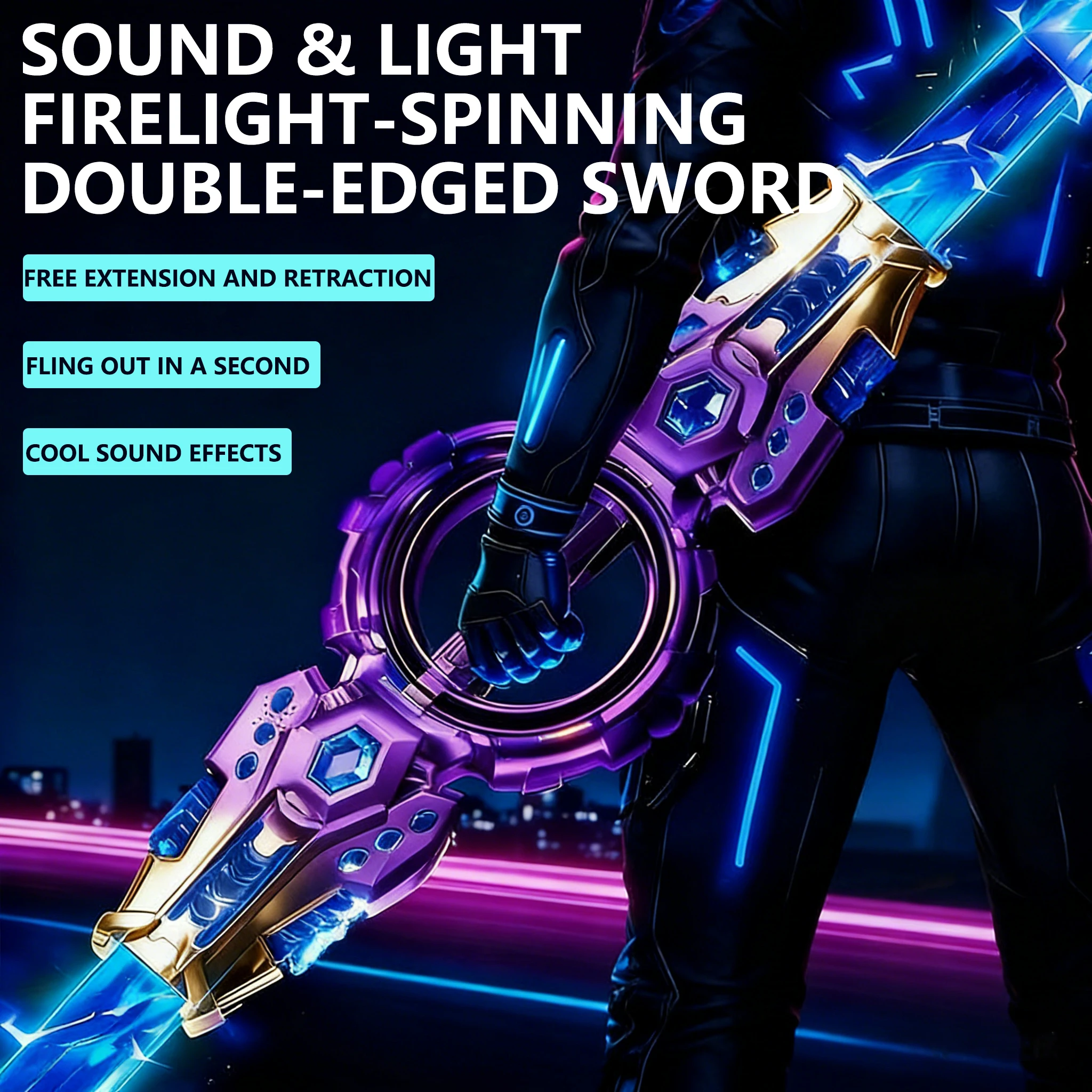 Sound & Light Rotate Sword 14 Multi-Color Flash LED Light Shine Cosplay Sword Toy Party Family Interactive Toy For Kids