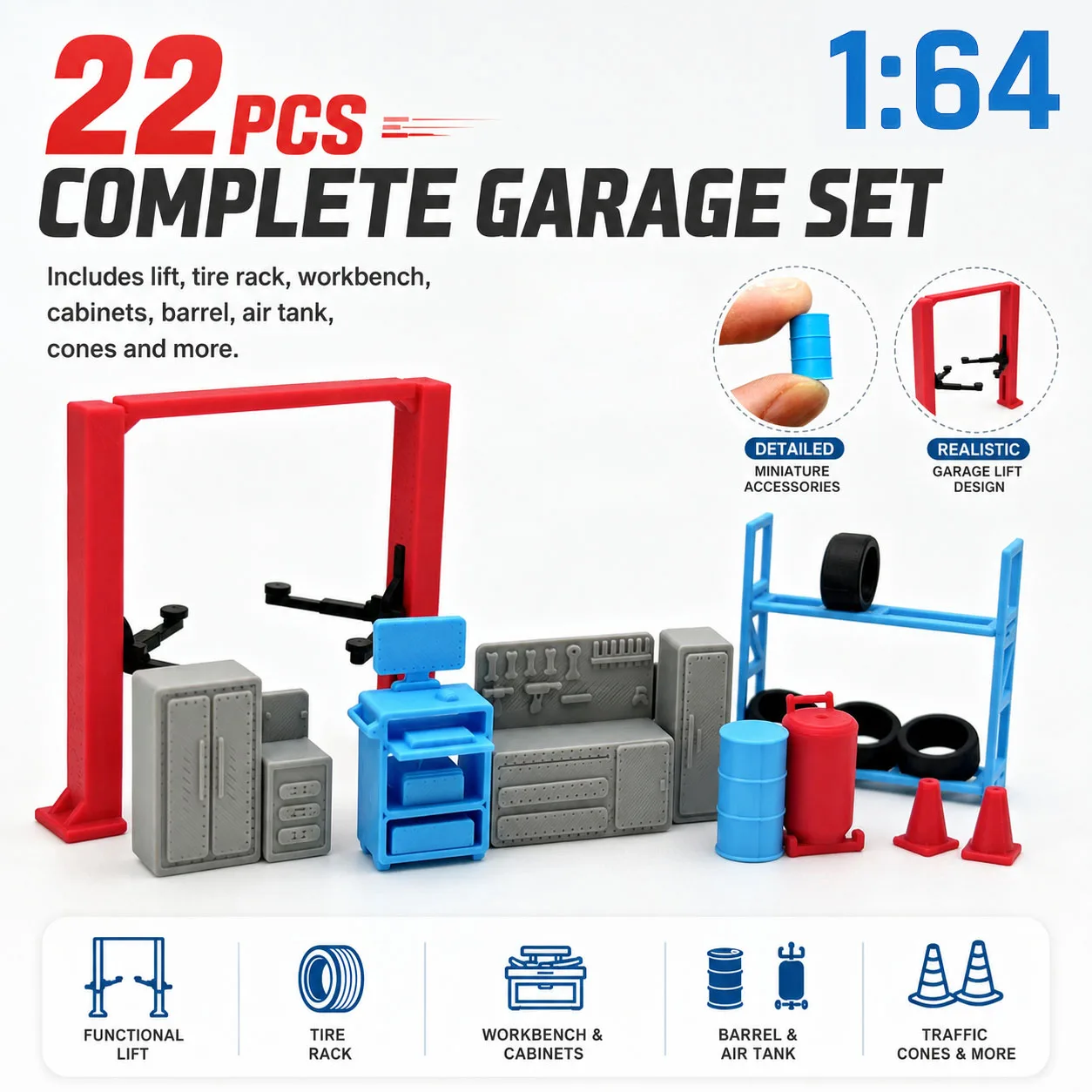1/64 Scale Garage Diorama, Mini Auto Repair Workshop Scene Model, DIY Desktop Display Decoration, Hobby Craft Accessorie